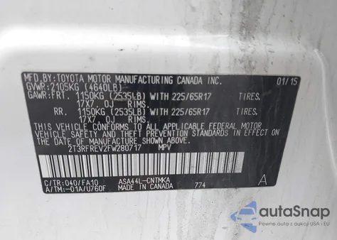 2015 Toyota Rav4 Xle from USA, damaged, VIN 2T3RFREV2FW280717